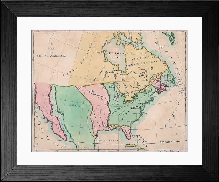 Framed Print : 1803 map of North American showing the major divisions by European national possession