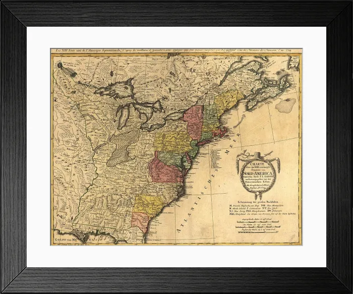 Framed Print : Map showing the newly independent United States in 1784 following the 1783 Treaty of Paris