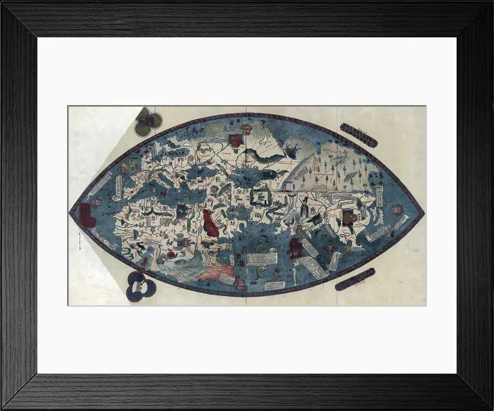 Framed Print : World Map by Paolo dal Pozzo Toscanelli shows lands of the Eastern Hemisphere is based on the conception of the Earth as a sphere