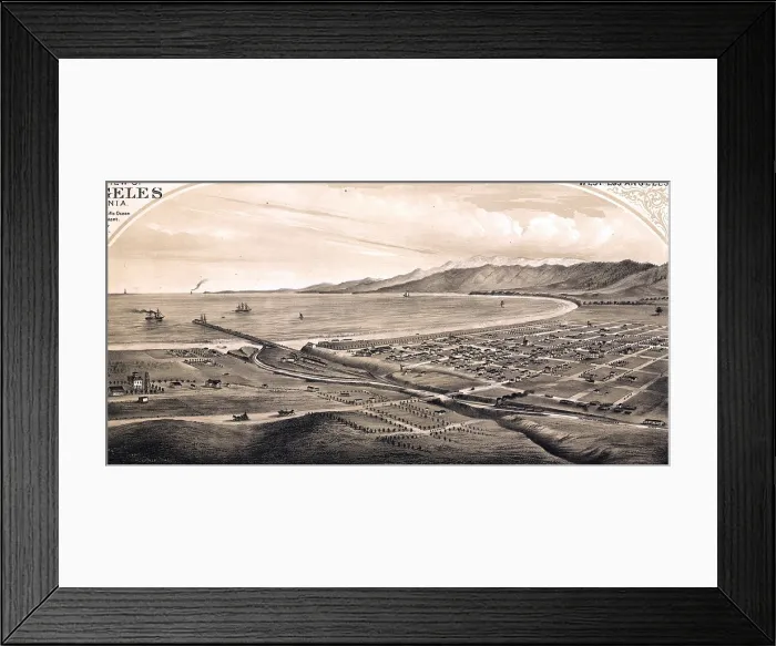 Framed Print : View of Los Angeles, California. Santa Monica, looking south to the Pacific Ocean and Santa Monica Mountains, and Seaport. 1877