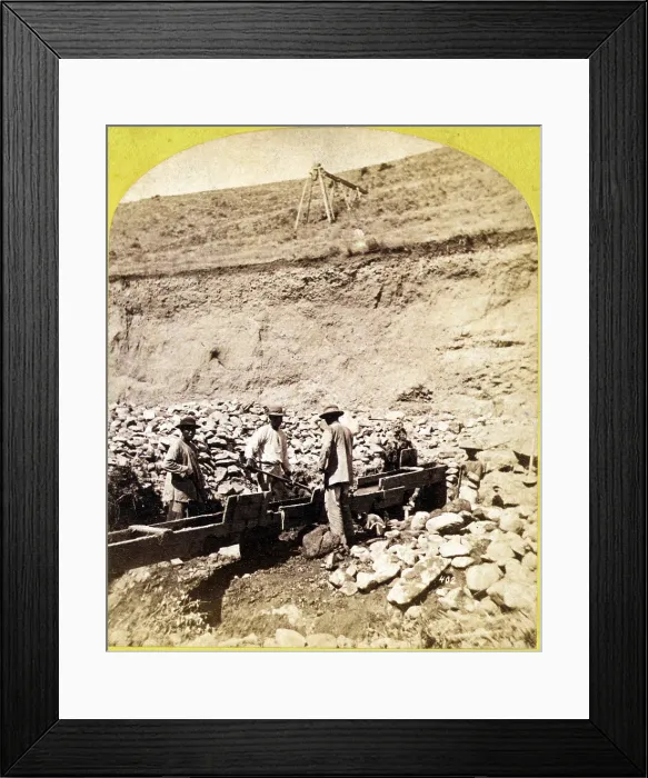 Framed Print : Chinese Men sluicing. Chinese miners, Idaho. Timothy O'Sullivan, Albumen print, 1871