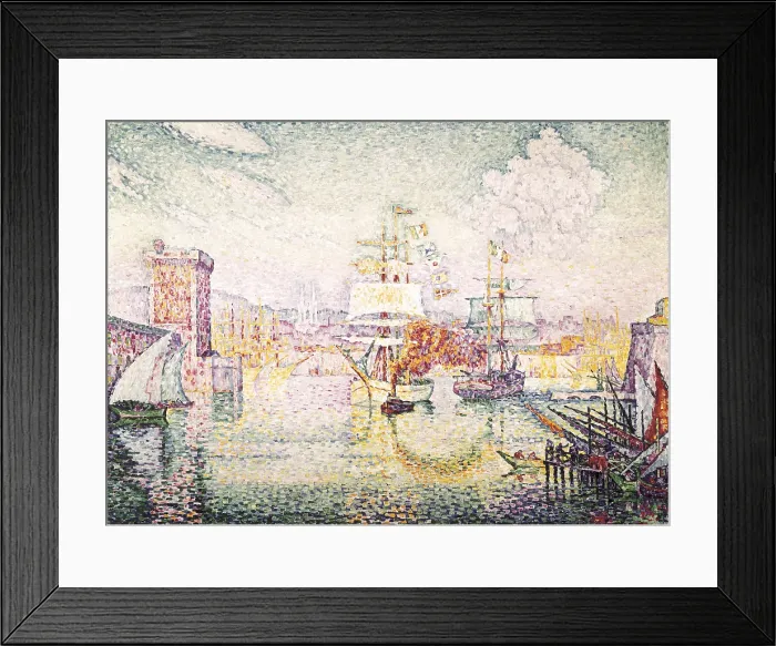 Framed Print : SIGNACPaul (1863-1935). Entrance to the Port of Marseille. 1918. Pointillism. Oil on canvas. FRANCE. Paris
