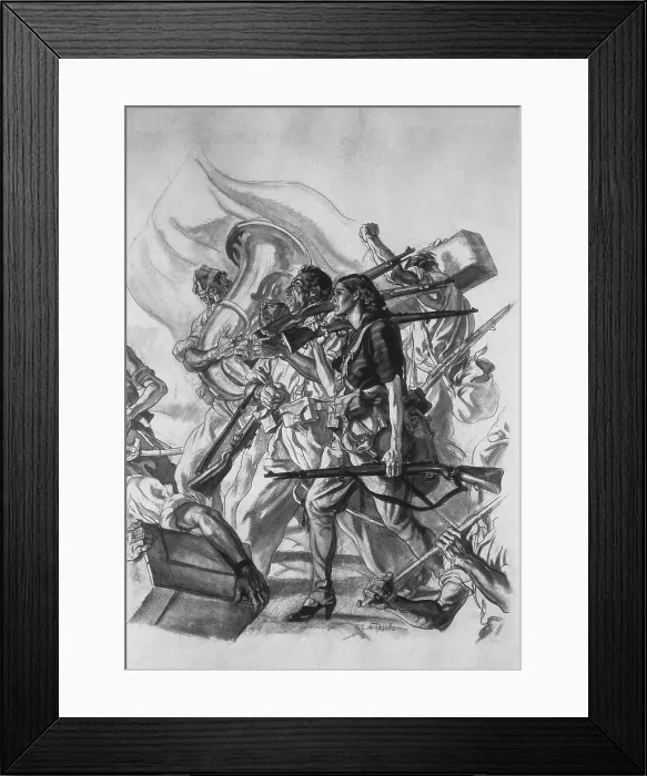 Framed Print : Spanish Civil War (1936-1939). Mixt brigades. Drawing by Carlos Senz de Tejada. Drawing. AISA / Everett Collection (91559)**US SALES ONLY**