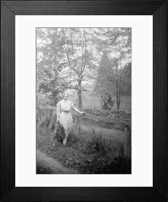 Framed Print : Helen Keller (1880-1968), blind and deaf since age 2, walking by fence, holding fern leaves, in 1907. g by fence, holding fern leaves, in 1907