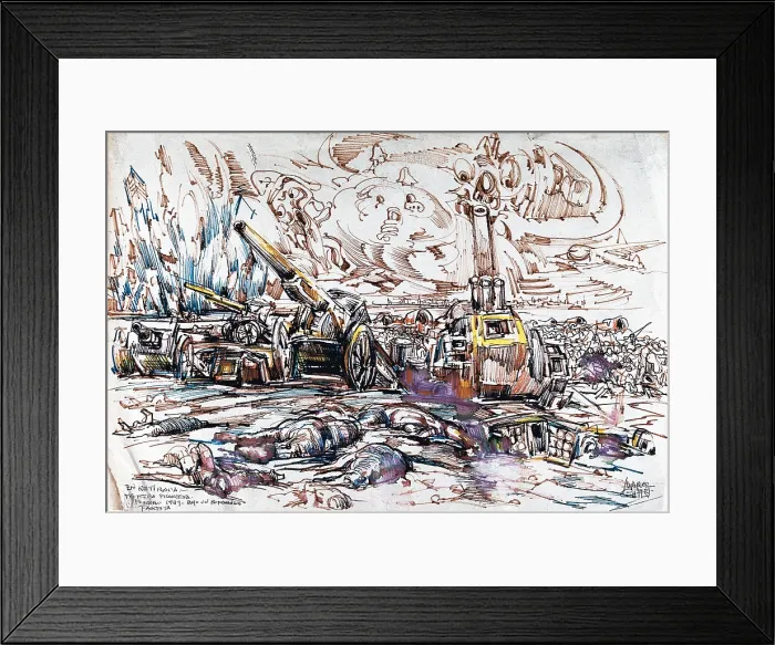 Framed Print : Spanish Civil War (1936-1939). 'Retreat. French frontier under a fascist bombardment'picture by Marco Chilet. Drawing. AISA / Everett Collection (91558)**US SALES ONLY**