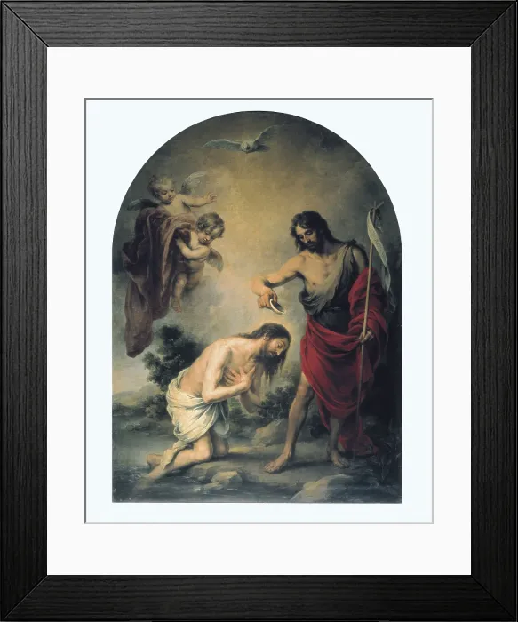 Framed Print : MURILLOBartolom Esteban (1617-1682). Baptism of Jesus. 1668. SPAIN. Sevilla. Cathedral. Work placed in the altarpiece of the Chapel of San Antonio. Baroque art. Painting