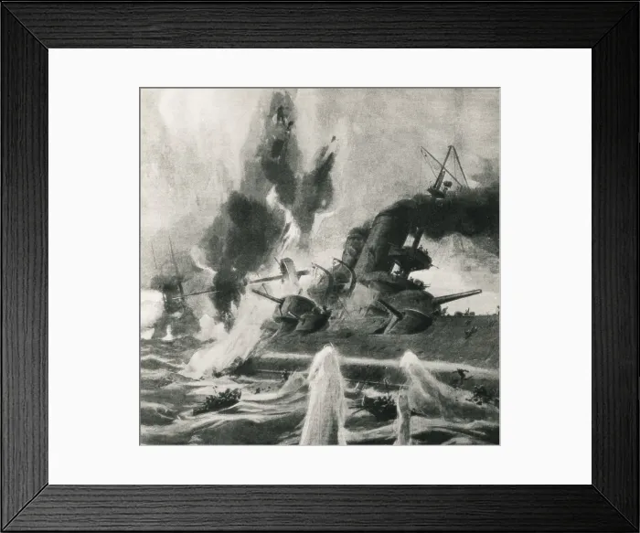 Framed Print : The first World war (1915). Battle of Dardanelles. Attack to an anglo-French fleet. Illustration by Achille Beltrame. AISA / Everett Collection (92343)**US SALES ONLY** Framed Print : The first World war (1915). Battle of Dardanelles. Attack to an anglo-French fleet. Illustration by Achille Beltrame. AISA / Everett Collection (92343)**US SALES ONLY**