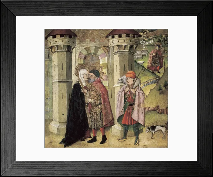 Framed Print : HUGUETJaume (1415-1492). Saint Joachim and Sainte Anne in front of the Golden Gate. 1440 - 1445. Altarpiece of the Virgin of Cervera de Caada (Saragossa). Detail. Gothic art Framed Print : HUGUETJaume (1415-1492). Saint Joachim and Sainte Anne in front of the Golden Gate. 1440 - 1445. Altarpiece of the Virgin of Cervera de Caada (Saragossa). Detail. Gothic art