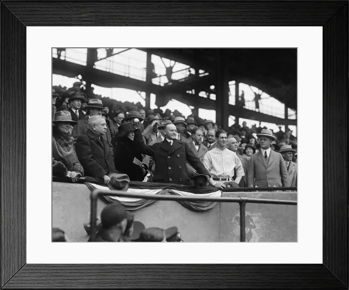 Framed Print : President Calvin Coolidge (1872-33) with wife grace opens the 3rd game of the 1925 World Series. The Washington Senators won the game but lost the Series to the Pittsburgh Pirates