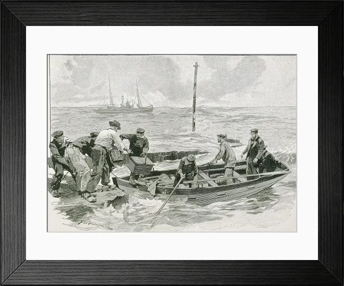 Framed Print : The provisioning of a lighthouse in Brittany. Image published in 'L'Illustration' on December 9th, 1899. Engraving Framed Print : The provisioning of a lighthouse in Brittany. Image published in 'L'Illustration' on December 9th, 1899. Engraving