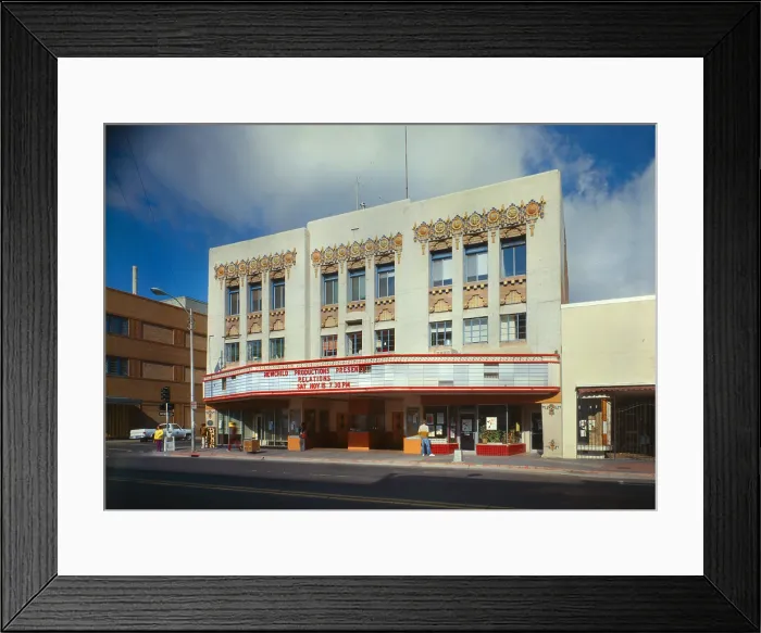 Framed Print : Movie Theaters, The Kimo Theater, marquee reads: 'Newchild Productions presents Relations Sat Nov 15 7:30 PM', photograph by Walter Smalling, 421 Central Northest
