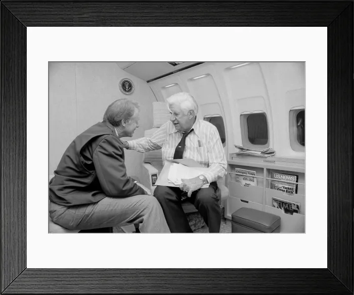 Framed Print : President Jimmy Carter talking with Speaker Thomas O'Neill 1912 1994 on Air Force One in 1978