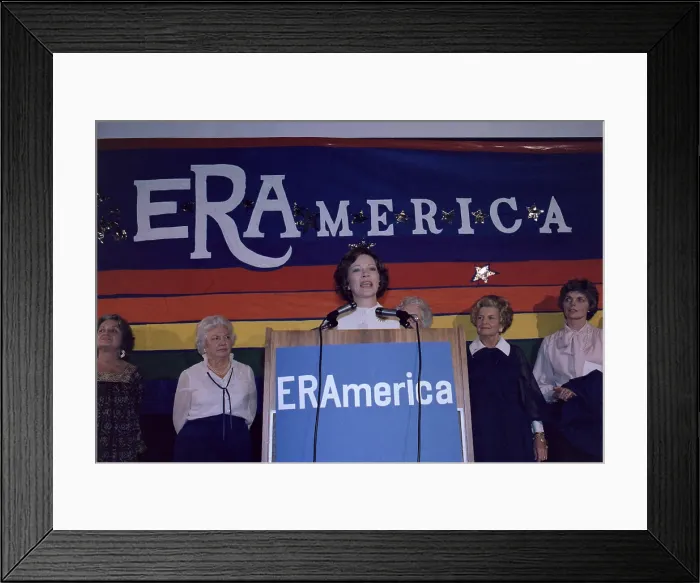 Framed Print : Rosalynn Carter speaking in support of passage of the Equal Rights Amendment at opening session of the National Women's Conference in 1977