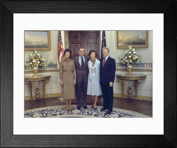 Framed Print : Vice President and Joan Mondale pose for a portrait in the Oval Office with President and Roselyn Carter. Ca. 1977-1980