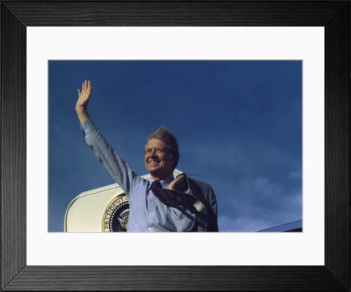 Framed Print : President Jimmy Carter waving from Air Force One. Ca. 1977-1980