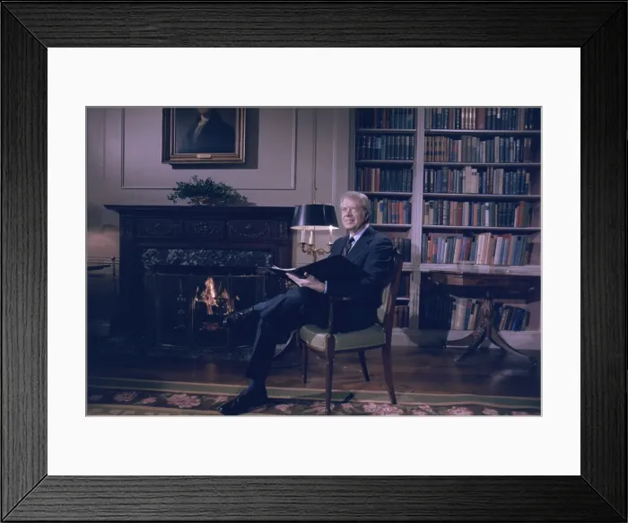Framed Print : President Jimmy Carter at the White House holding a fireside chat to appeal for public support for the Panama Canal Treaty which was successfully ratified by the Senate a few