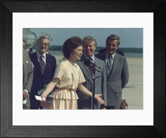 Framed Print : Rosalynn Carter speaks upon her return from her politically substantial diplomatic trip to Latin America