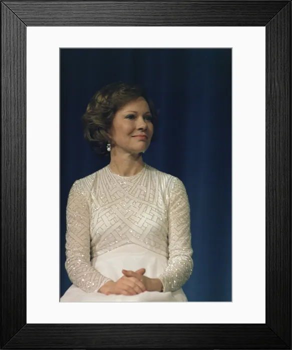 Framed Print : First Lady Roslyn Carter in a white sequined dress at a Democratic National Committee Fundraiser in Atlanta Georgia. Ca. 1977-1980 Framed Print : First Lady Roslyn Carter in a white sequined dress at a Democratic National Committee Fundraiser in Atlanta Georgia. Ca. 1977-1980