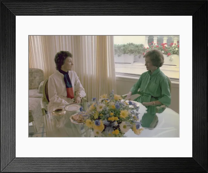 Framed Print : Joan Mondale wife of Vice President Modale and First Lady Roselyn Carter have lunch at the White House. Ca. 1977-1980