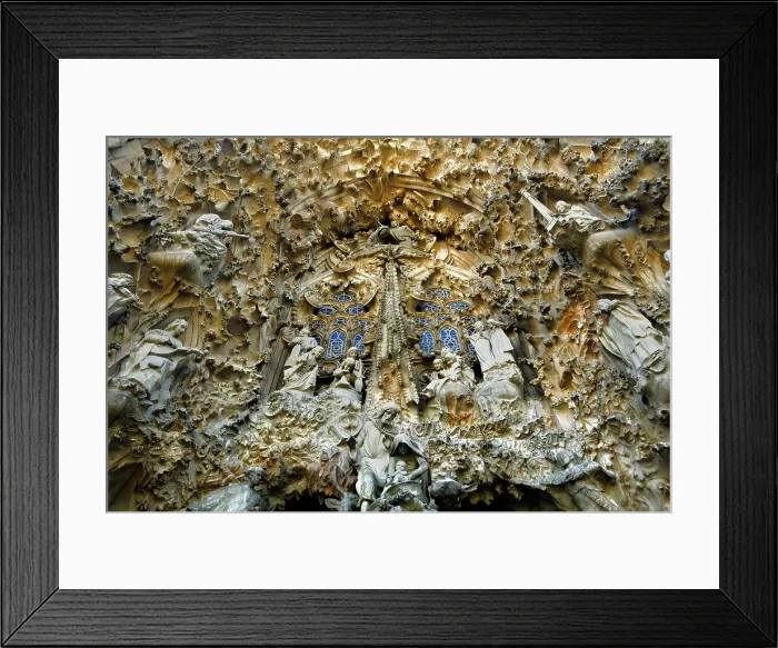 Framed Print : SPAIN. Barcelona. Expiatory Church of the Holy Family. Nativity facade. Portal of Charity. Modernism. Sculpture; Architecture