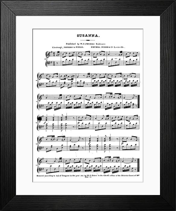 Framed Print : Susanna, popularly known as Oh! Susanna, American song by Stephen Foster, sheet music, circa 1851