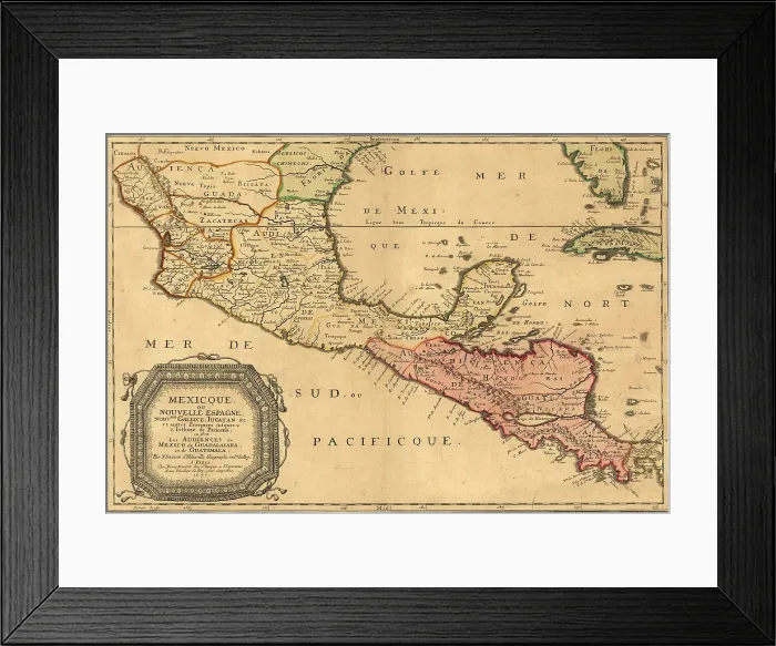Framed Print : 1656 map of Central America and Mexico, showing many modern place names and boundaries