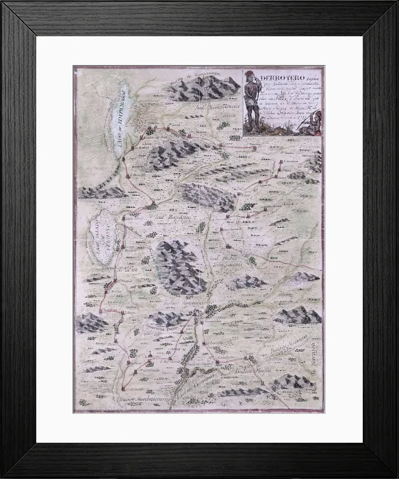 Framed Print : 1777 map that covers sections of Colorado, Utah, Arizona and New Mexico, showing Spanish missions, Indian Pueblos, rivers and routes of land transportation