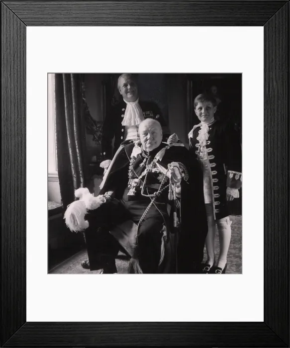 Framed Print : Sir Winston Churchill (front), his son Randolph Churchill (back left), and his grandson Winston Churchill (right), in Coronation robes, photo by Toni Frissell, 1953 Framed Print : Sir Winston Churchill (front), his son Randolph Churchill (back left), and his grandson Winston Churchill (right), in Coronation robes, photo by Toni Frissell, 1953