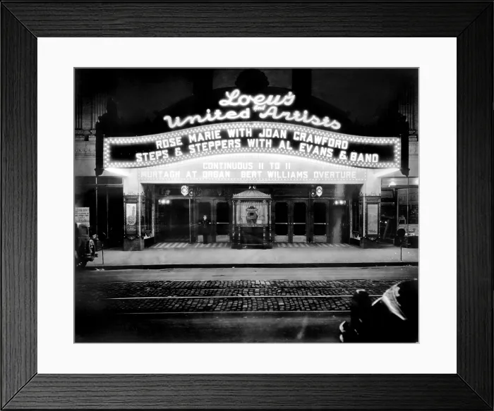 Framed Print : Loew's and United Artists Ohio Theatre, exterior showing ROSE-MARIE, with Joan Crawford, and STEPS 7 STEPPERS, with Al Evans & Band, Continuous 11 to 11, Murtagh at Organ Framed Print : Loew's and United Artists Ohio Theatre, exterior showing ROSE-MARIE, with Joan Crawford, and STEPS 7 STEPPERS, with Al Evans & Band, Continuous 11 to 11, Murtagh at Organ