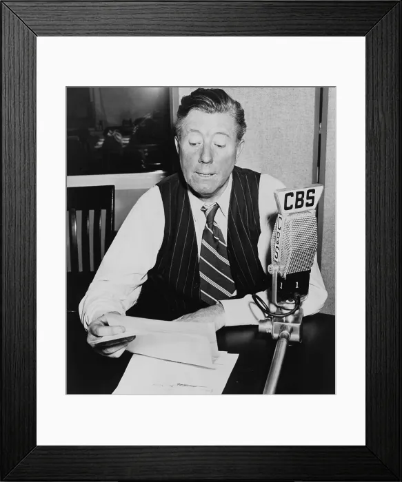 Framed Print : Frazier Hunt, (1885- ) early newscaster, seated at desk behind CBS microphone. 1941 Framed Print : Frazier Hunt, (1885- ) early newscaster, seated at desk behind CBS microphone. 1941