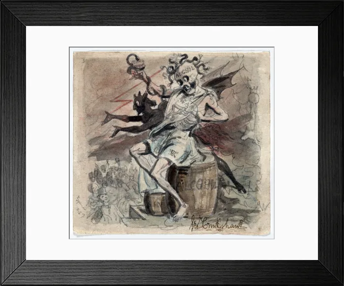 Framed Print : Allegory of the demon Alcohol. Watercolor by George Cruikshank ca. 1830s