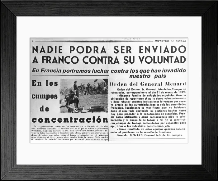 Framed Print : Spain. Franco's dictatorship. Post-war (1939). 'Nadie podr ser enviado a Franco contra su voluntad' (Nobody can be sent to Franco against their will) Framed Print : Spain. Franco's dictatorship. Post-war (1939). 'Nadie podr ser enviado a Franco contra su voluntad' (Nobody can be sent to Franco against their will)