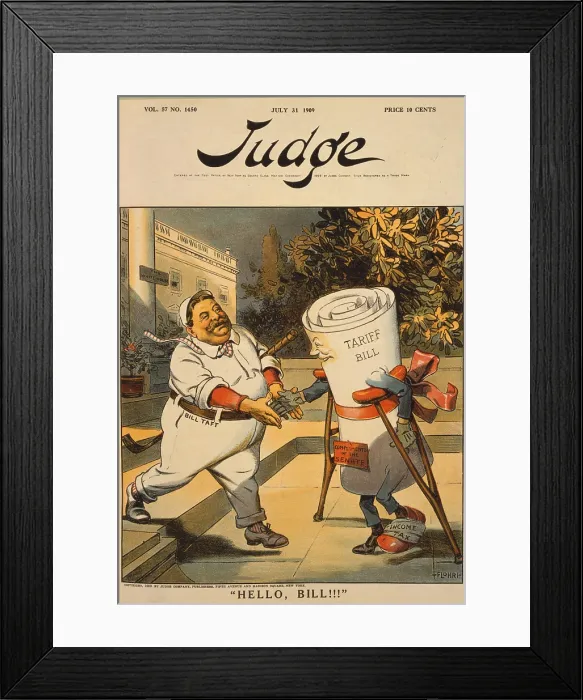 Framed Print : Cartoon about the Payne-Aldrich Tariff of 1909, 'Hello, Bill!! Framed Print : Cartoon about the Payne-Aldrich Tariff of 1909, 'Hello, Bill!!
