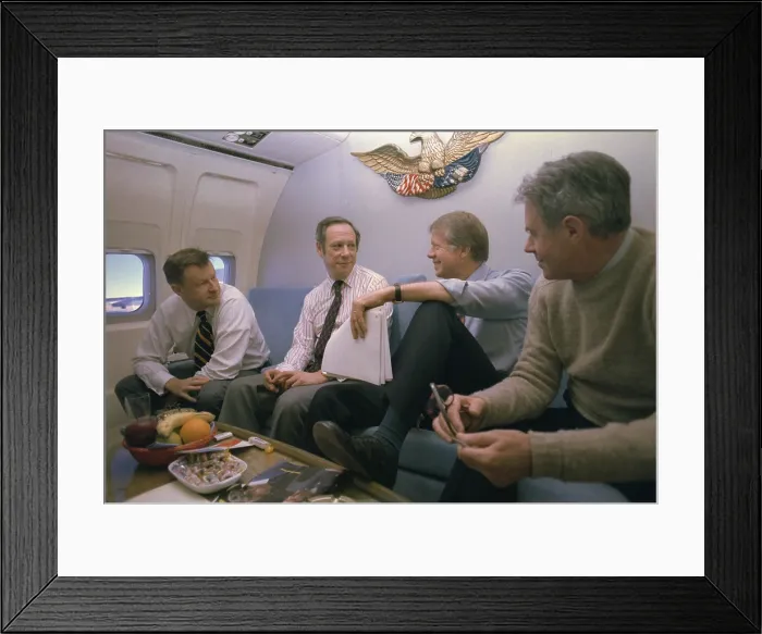 Framed Print : Zbigniew Brzezinski Michael Blumenthal Jimmy Carter and Cyrus Vance aboard Air Force One during a trip to London for the G7 economic summit Framed Print : Zbigniew Brzezinski Michael Blumenthal Jimmy Carter and Cyrus Vance aboard Air Force One during a trip to London for the G7 economic summit