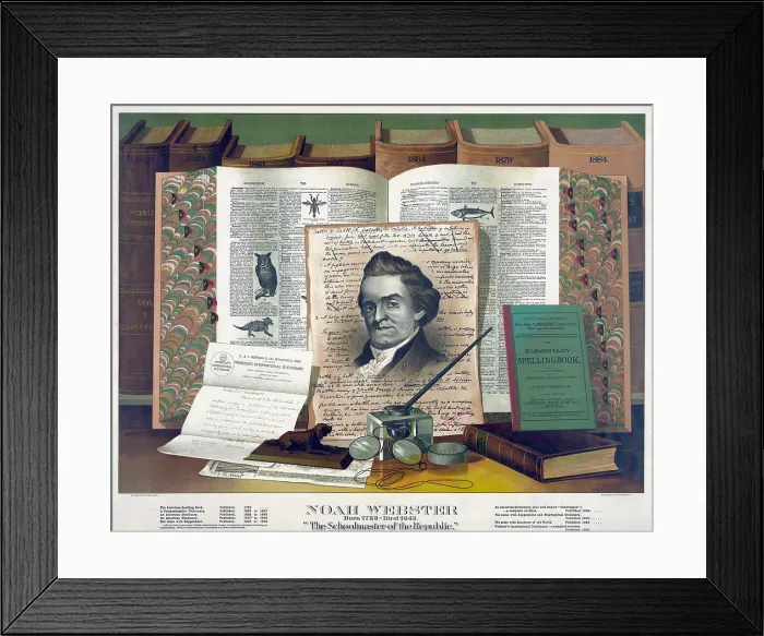 Framed Print : Noah Webster (1758-1843) created an 1828 dictionary with spelling conventions that differentiated America English from that of the British Isles Framed Print : Noah Webster (1758-1843) created an 1828 dictionary with spelling conventions that differentiated America English from that of the British Isles