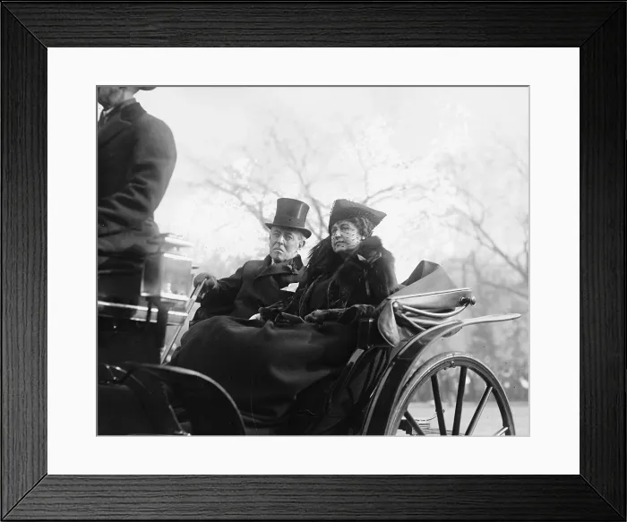 Framed Print : Ex-President Woodrow Wilson (1856-1924) and his second wife, Edith Bolling Galt Wilson riding in an open carriage in Washington, DC in 1921