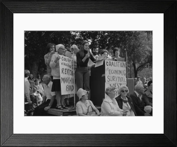 Framed Print : Renters Rally of Coalition for Economic Survival activists including elderly men and women demonstrating for rent control in West Hollywood California Framed Print : Renters Rally of Coalition for Economic Survival activists including elderly men and women demonstrating for rent control in West Hollywood California