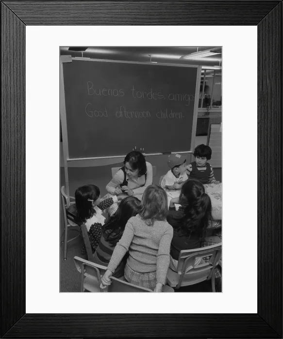 Framed Print : Children and their teacher in a bilingual classroom in the Washington D.C. metro area