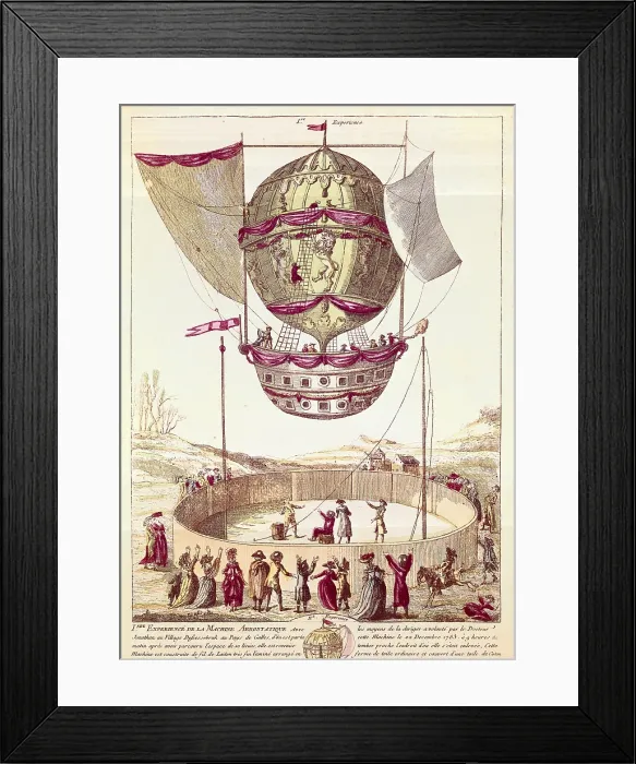 Framed Print : First flight of a hot-air balloon on 22th December 1783 in Defsessebruk (Wales). - BeBa / Iberfoto / Everett Collection (207488)**US SALES ONLY** Framed Print : First flight of a hot-air balloon on 22th December 1783 in Defsessebruk (Wales). - BeBa / Iberfoto / Everett Collection (207488)**US SALES ONLY**