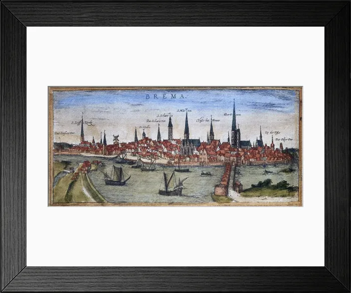 Framed Print : ORTELIUS, Abraham (1527-1598); BRAUN, George (1541-1622); HOGENBERG, Franz (1535-1590). Civitatis Orbis Terrarum (Theatrum orbis terrarum). 1572-1617. Bremen (1572)