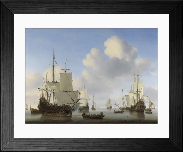 Framed Print : Dutch Ships in a Calm, by Willem van de Velde (II), c. 1665, Dutch painting, oil on canvas