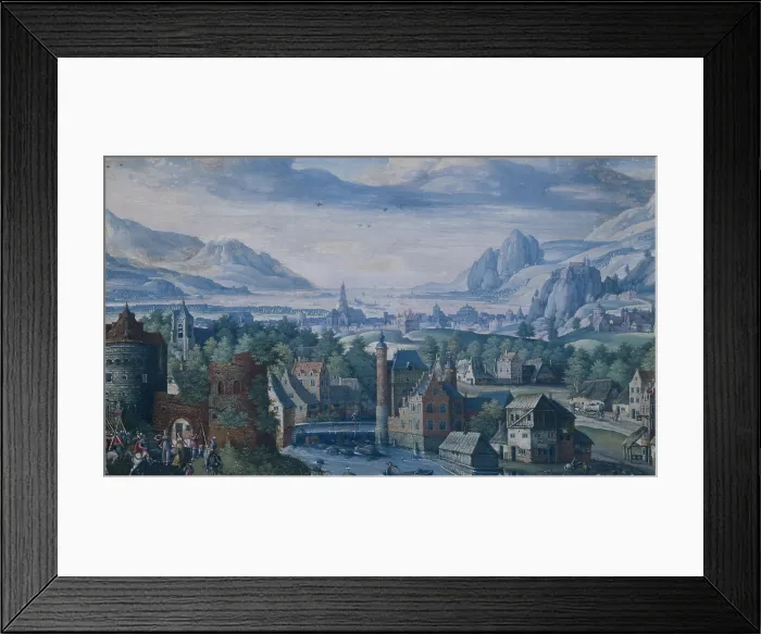 Framed Print : Landscape with the Story of Jephthah's daughter, by Jacob Savery (I), 1580-89, Flemish-Dutch painting, gouache on vellum Framed Print : Landscape with the Story of Jephthah's daughter, by Jacob Savery (I), 1580-89, Flemish-Dutch painting, gouache on vellum