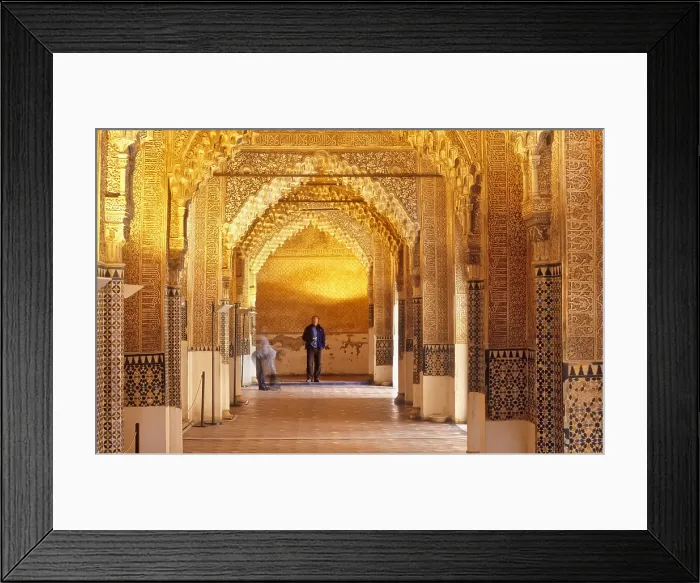 Framed Print : SPAIN. Granada. Alhambra. Alhambra, Nazari Palace. Palace of the Lions. Corridor arches decorated with honeycomb works. Hispano-Moresque art. Nasrid dynasty
