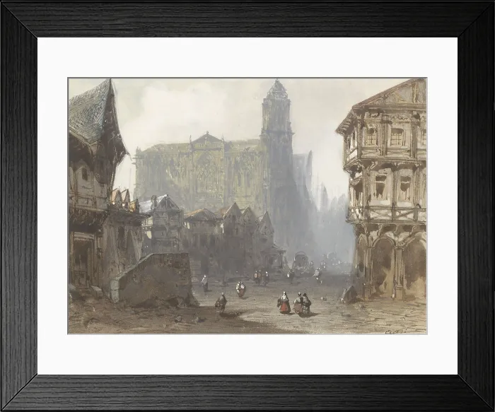 Framed Print : The Old Marketplace in Rouen, by Pierre Luc Charles Ciceri, ca