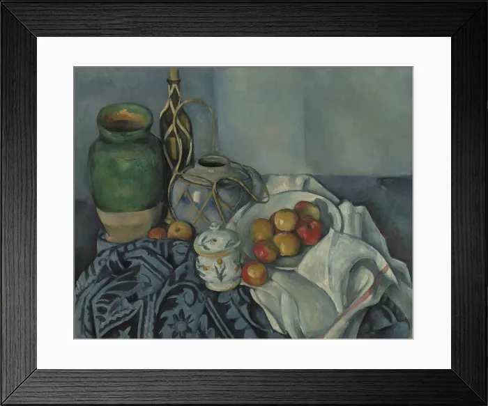 Framed Print : Still Life with Apples, by Paul Cezanne, 1993-94, French Post-Impressionist painting, oil on canvas. Cezanne arranged his still lifes so that everything locked together Framed Print : Still Life with Apples, by Paul Cezanne, 1993-94, French Post-Impressionist painting, oil on canvas. Cezanne arranged his still lifes so that everything locked together