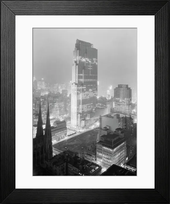 Framed Print : New York City, Rockefeller Center and RCA Building at night, from 515 Madison, photograph by Samuel H. Gottscho, December 5, 1933