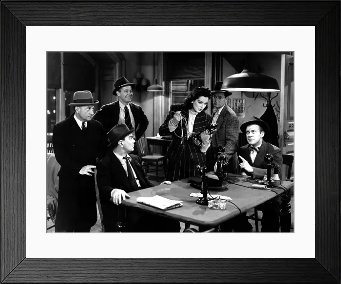 Framed Print : HIS GIRL FRIDAY, Ernest Truax, Regis Toomey, Cliff Edwards, Rosalind Russell, Roscoe Karns, Frank Jenks, 1940