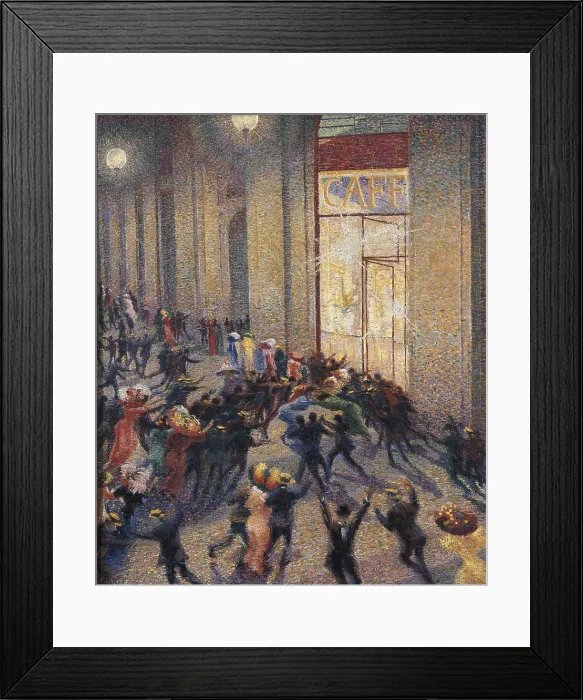 Framed Print : BOCCIONIUmberto (1882-1916). Rissa in galleria (Riot at the Gallery). 1910. Scene of a riot in front of a caf. Futurism. Oil on canvas. ITALY. Milan. Pinacotheca of Brera