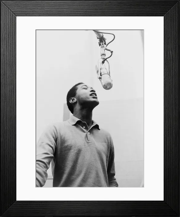 Framed Print : Sam Cooke, singing into a microphone in 1964, the year of his mysterious and untimely death