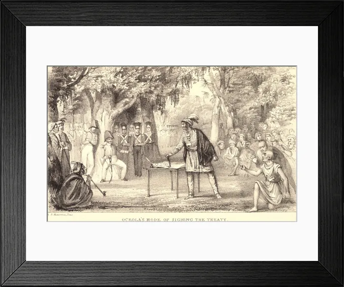 Framed Print : Osceola Mode of Signing a Treaty. Of Creek Scots-Irish and English parentage he became Seminole leader in Florida after the defeat of the Creek in 1814